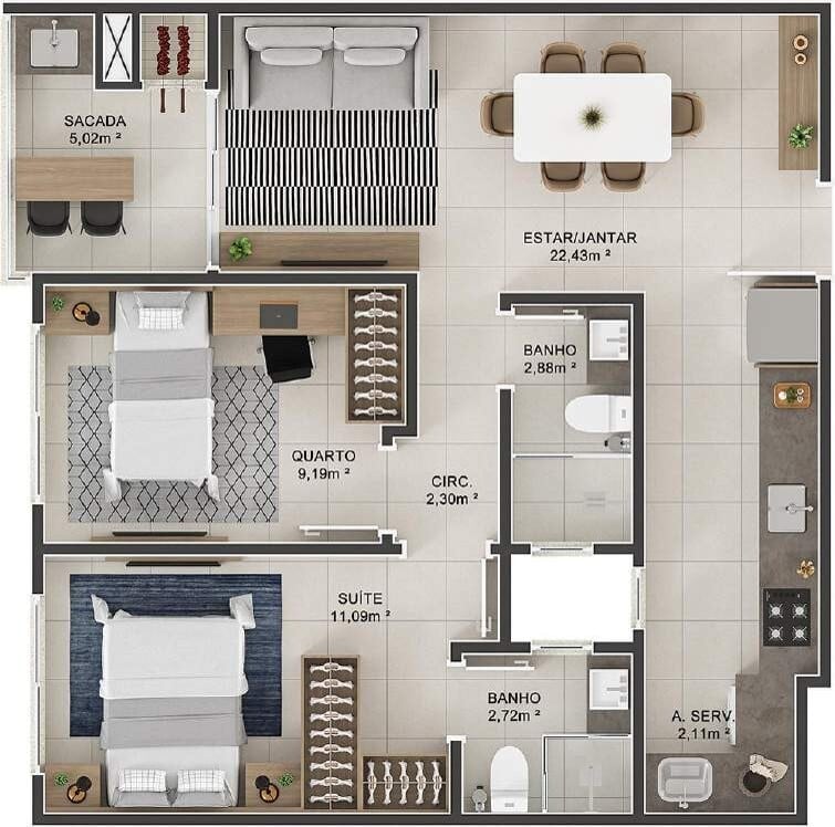 Planta 36 - 2 dorm 67 86m