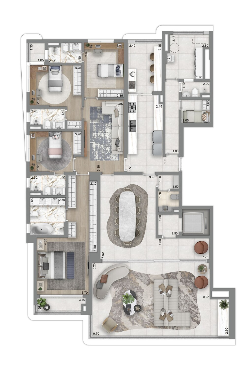 Planta 01 - 4 dorm 259m