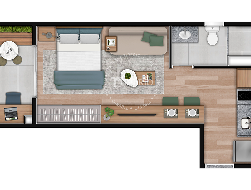 Planta 03 - 1 dorm 28,93m - studio