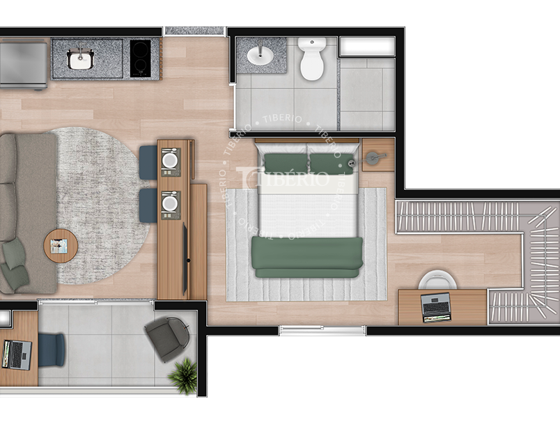 Planta 04 - 1 dorm 31,83m - studio