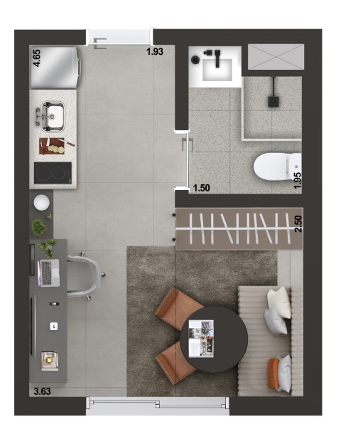 Planta 01 - 1 dorm 19m - loft