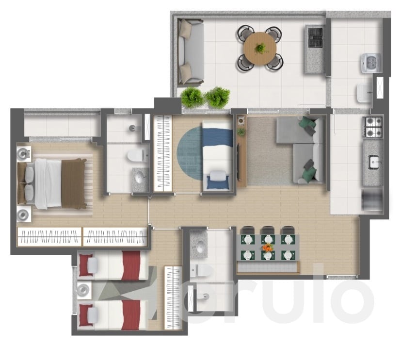 Planta 02 - 3 dorm 73 83m