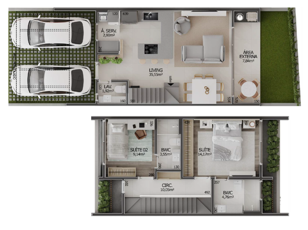 Planta 01 - 2 dorm 145m