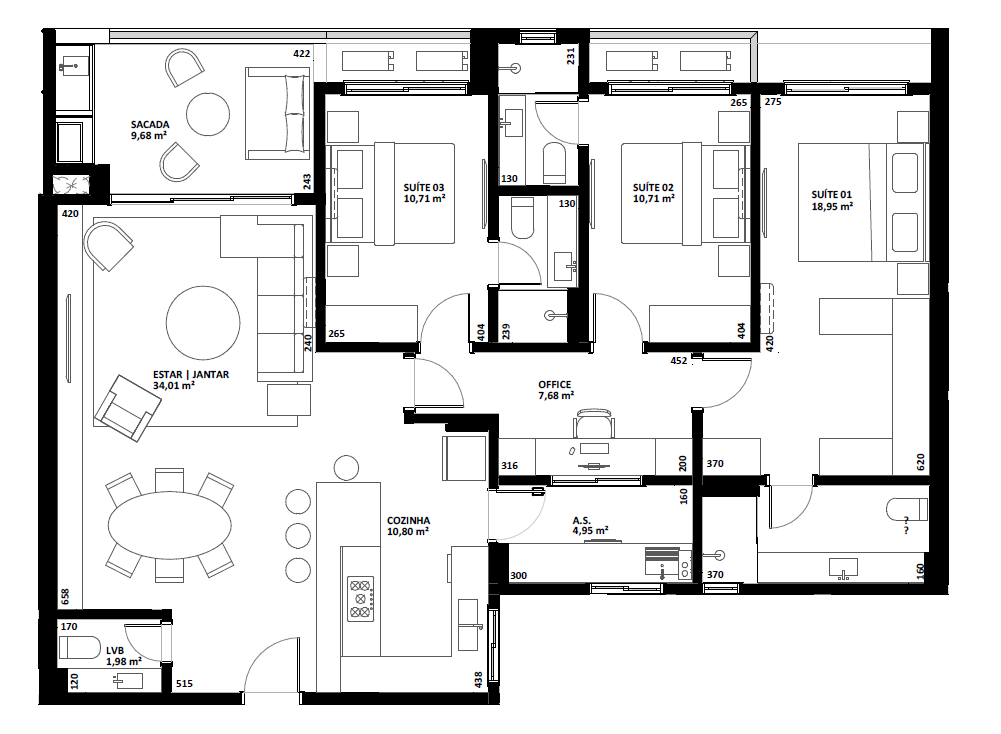 Planta 06 - 3 dorm 139m