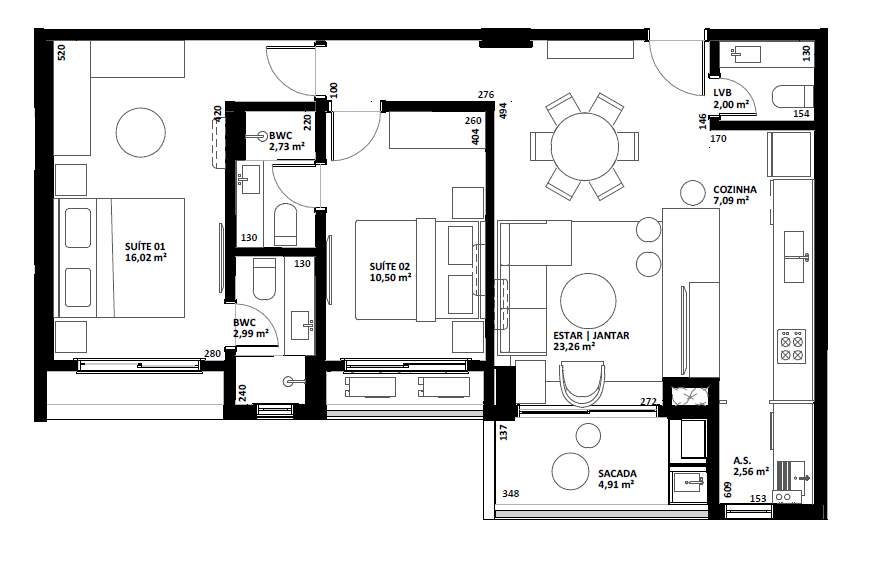 Planta 01 - 3 dorm 85m