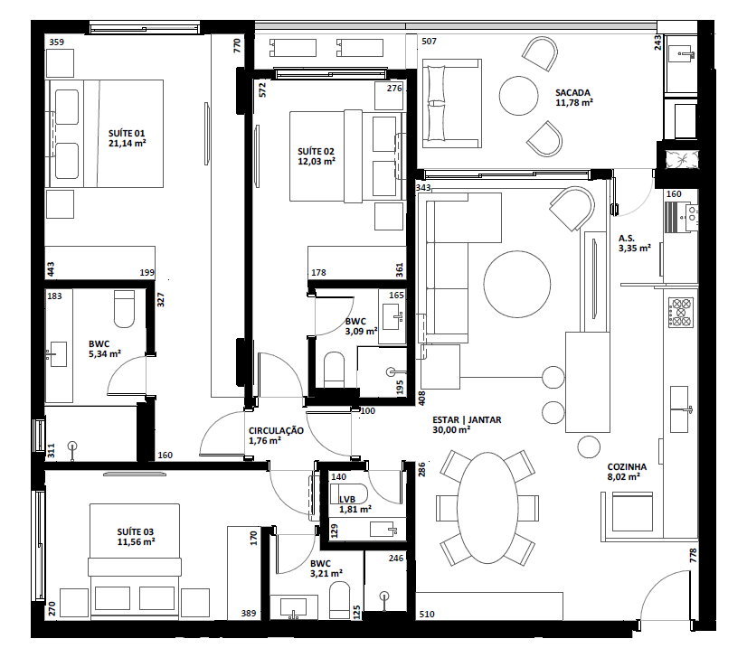 Planta 03 - 3 dorm 132m