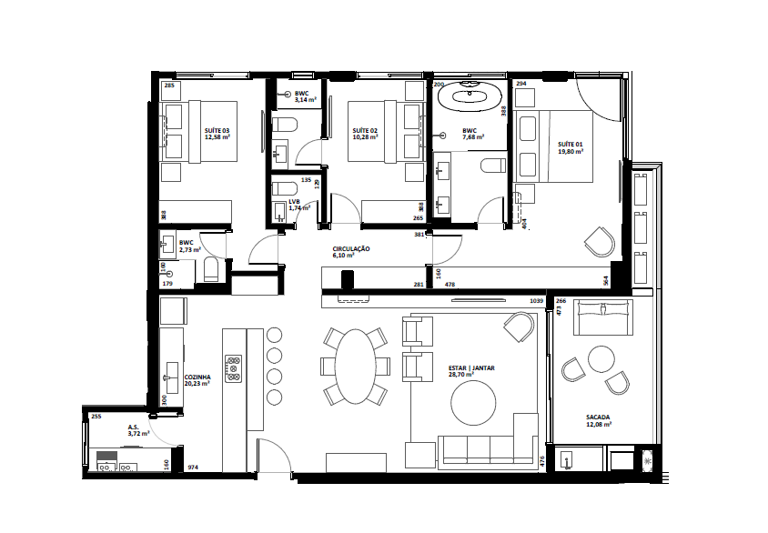 Planta 07 - 3 dorm 147m