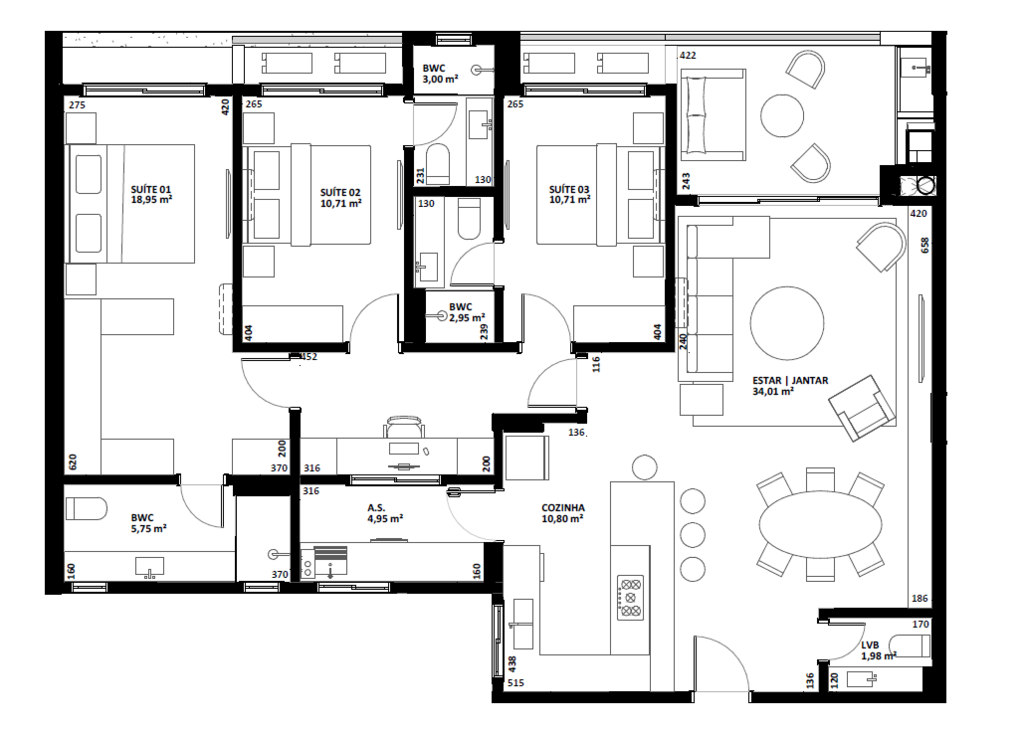 Planta 05 - 3 dorm 139m