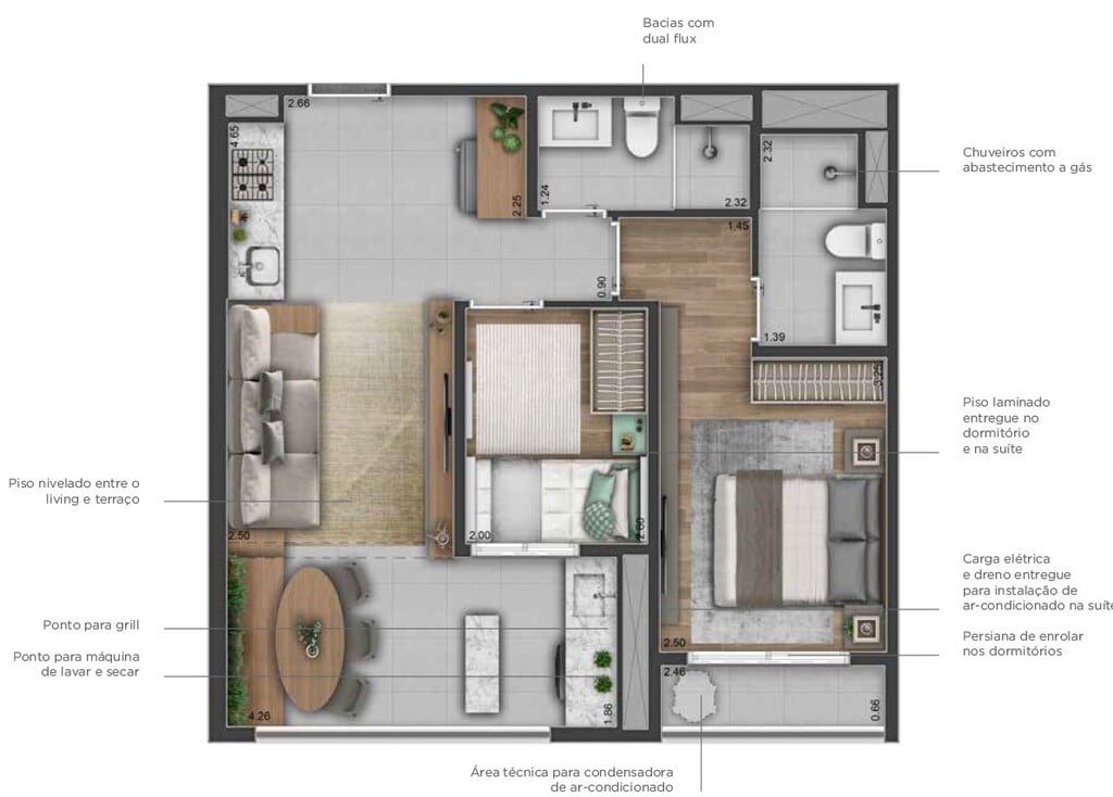 Planta 02 - 2 dorm 53m