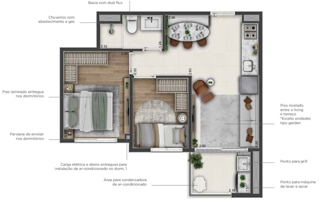 Planta 01 - 2 dorm 40m