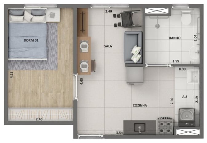 Planta 01 - 1 dorm 34m