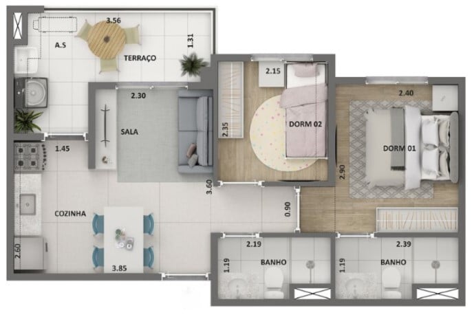 Planta 06 - 2 dorm 44m