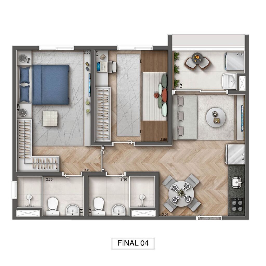 Planta 03 - 2 dorm 49m