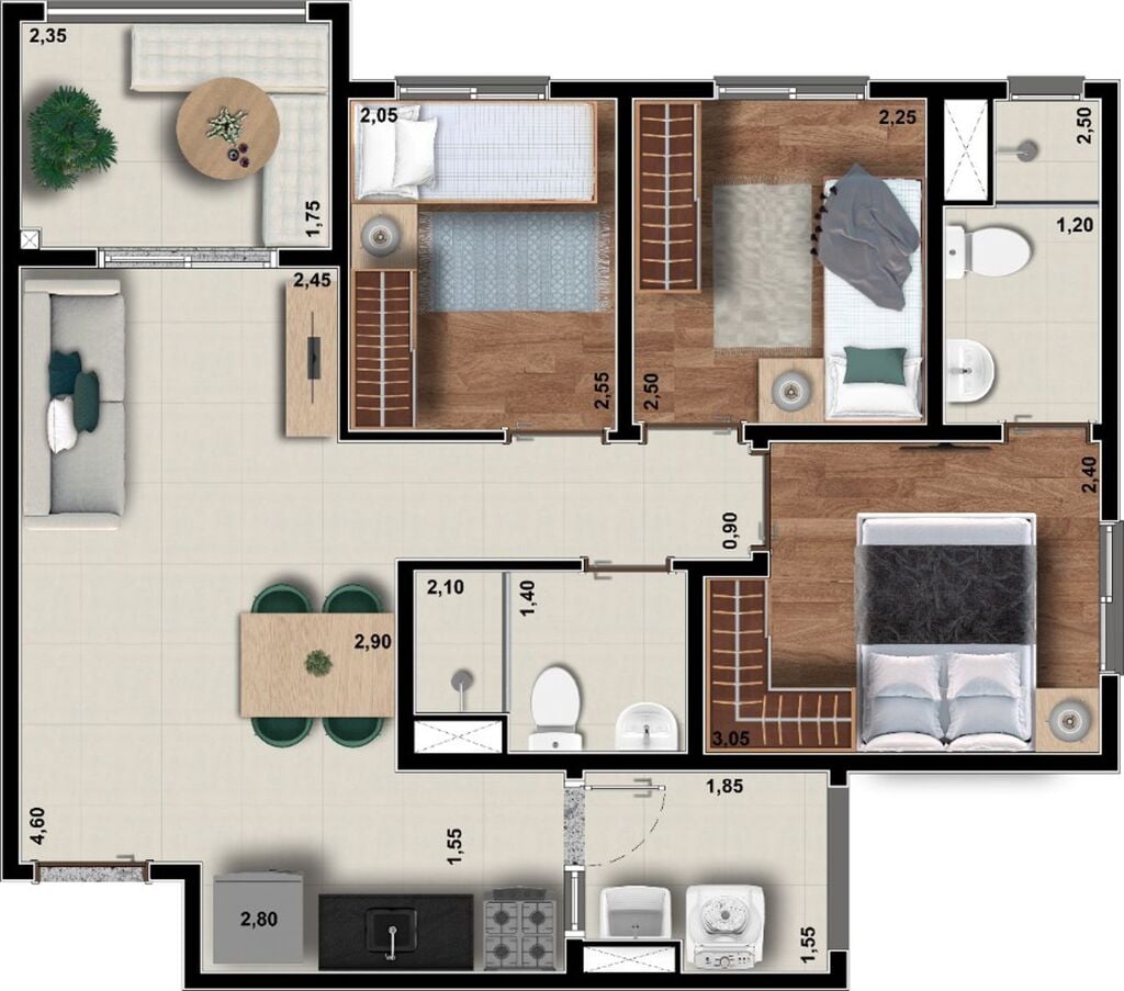 Planta 03 - 3 dorm 57m