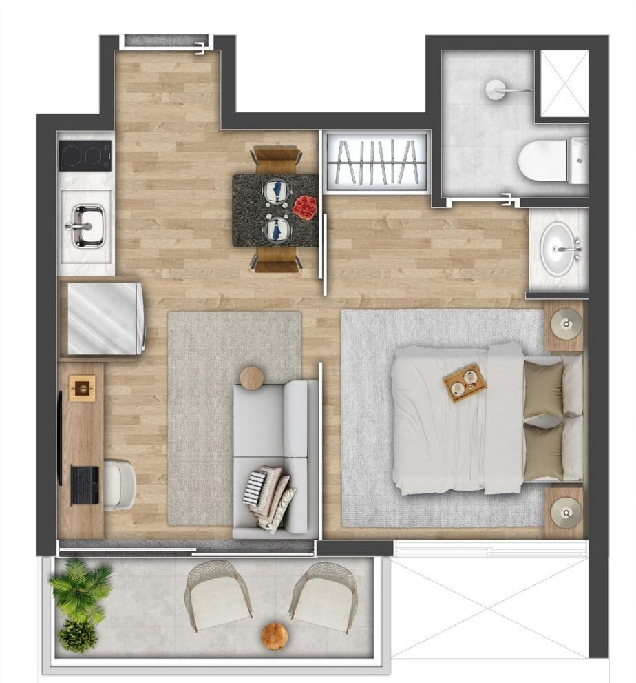 Planta 01 - 1 dorm 22 10m - studio