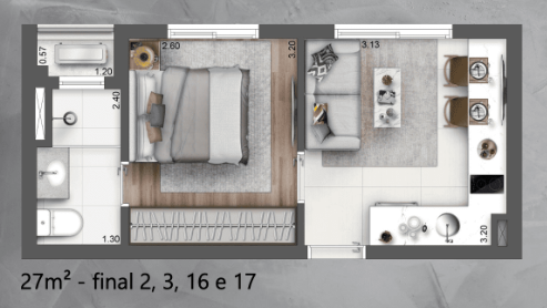 Planta 03 - 1 dorm - 27m