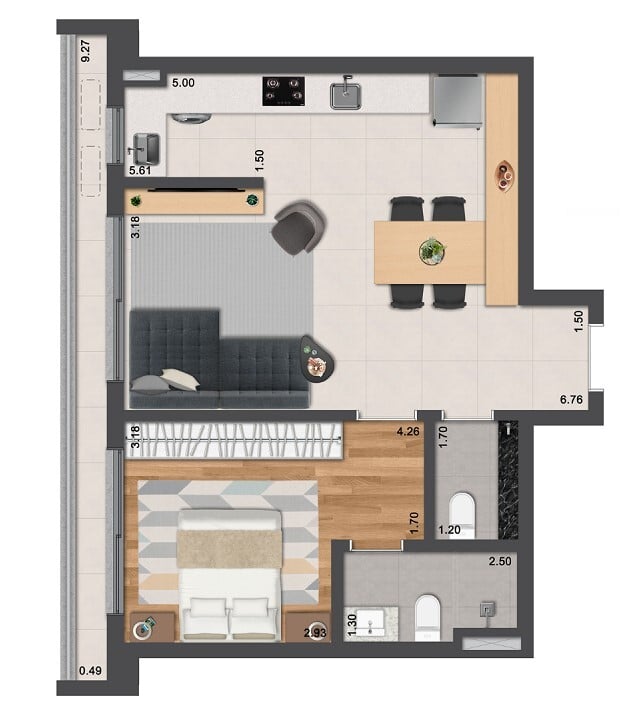 Planta 01 - 1 dorm 59 30m