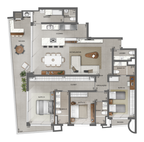 Planta 02 - 3 dorm 176 39m