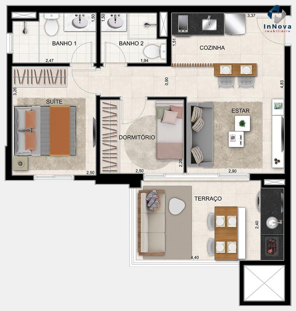 Planta 03 - 2 dorm 56m