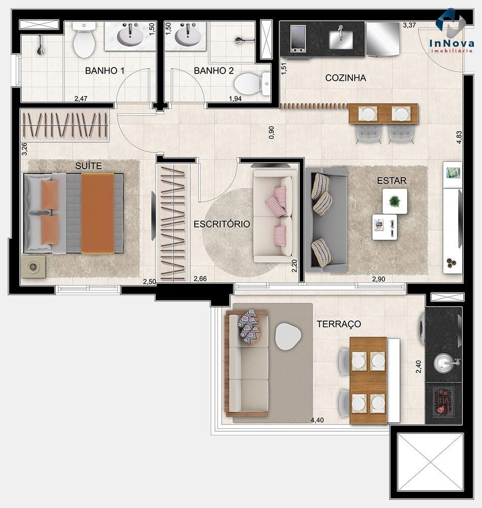 Planta 04 - 1 dorm 56m- opo