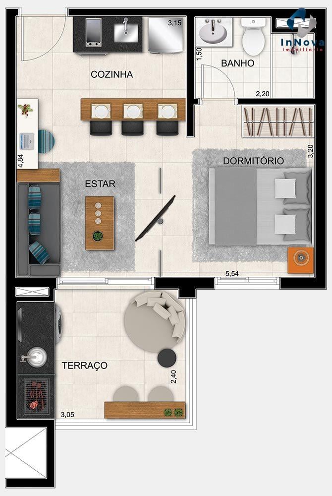 Planta 01 - 1 dorm 38m - studio