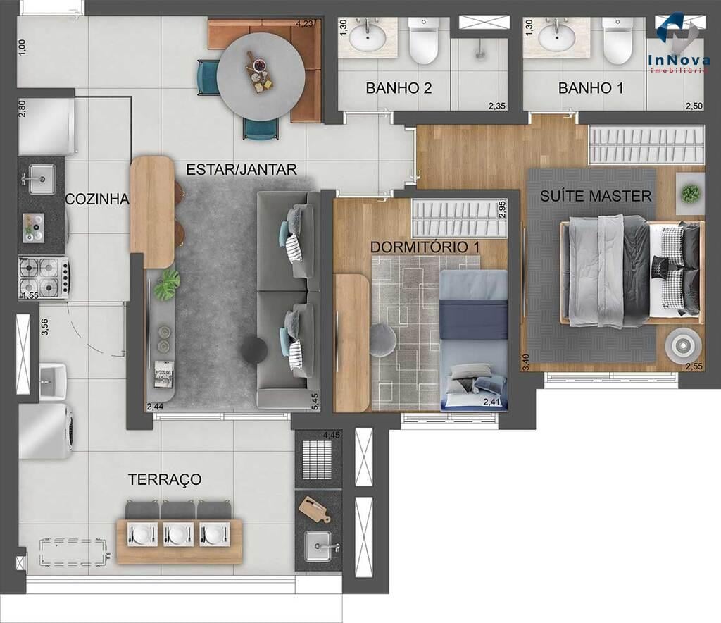 Planta 01 - 2 dorm 66m