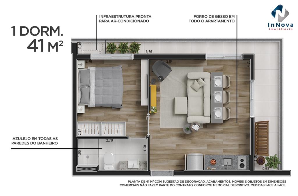 Planta 01 - 1 dorm 41m