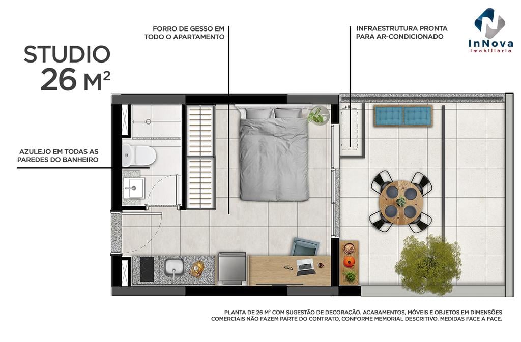 Planta 03 - 1 dorm 26 m studio