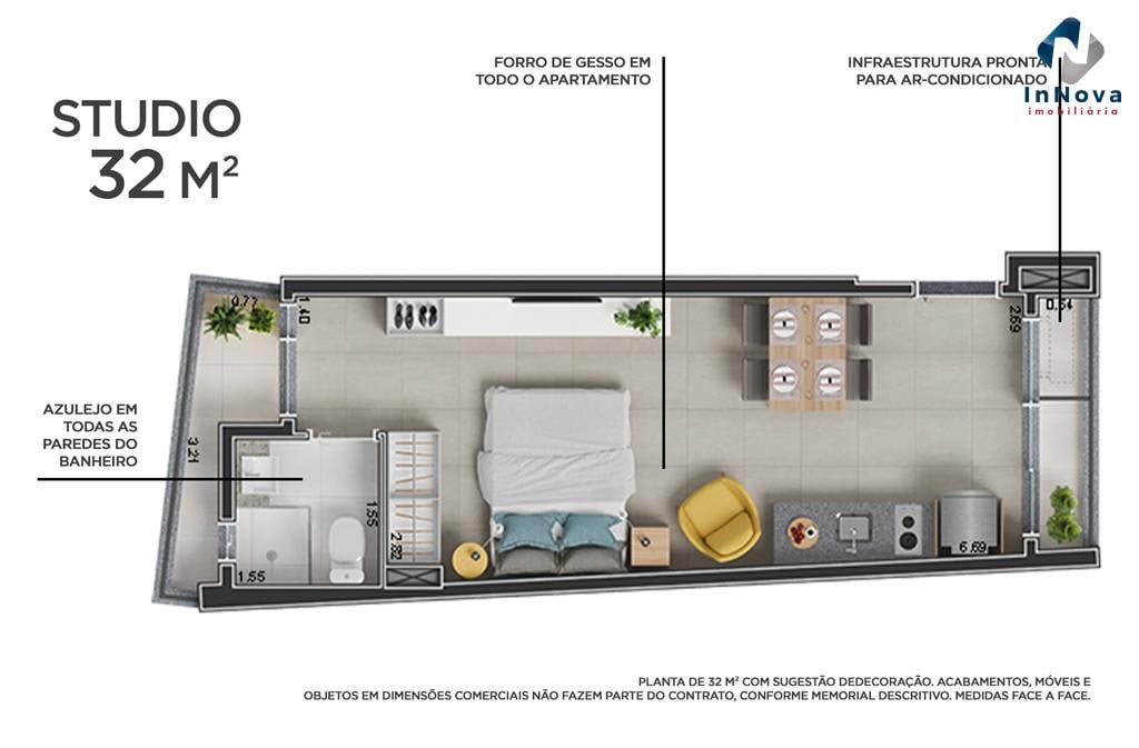 Planta 04 - 1 dorm 32 m studio