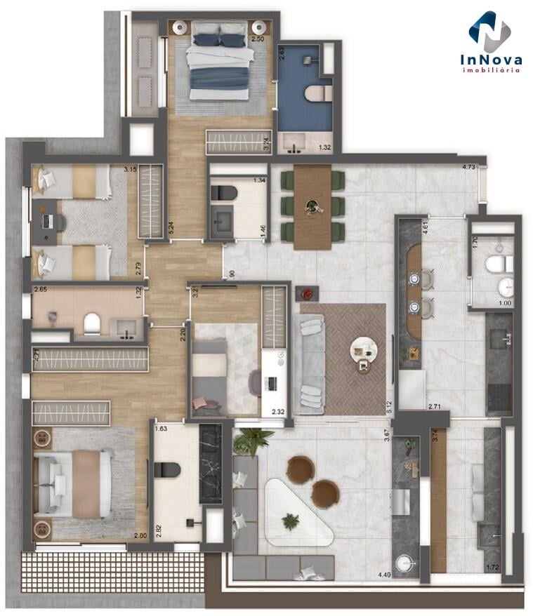 Planta 01 - 4 dorm 132 40m