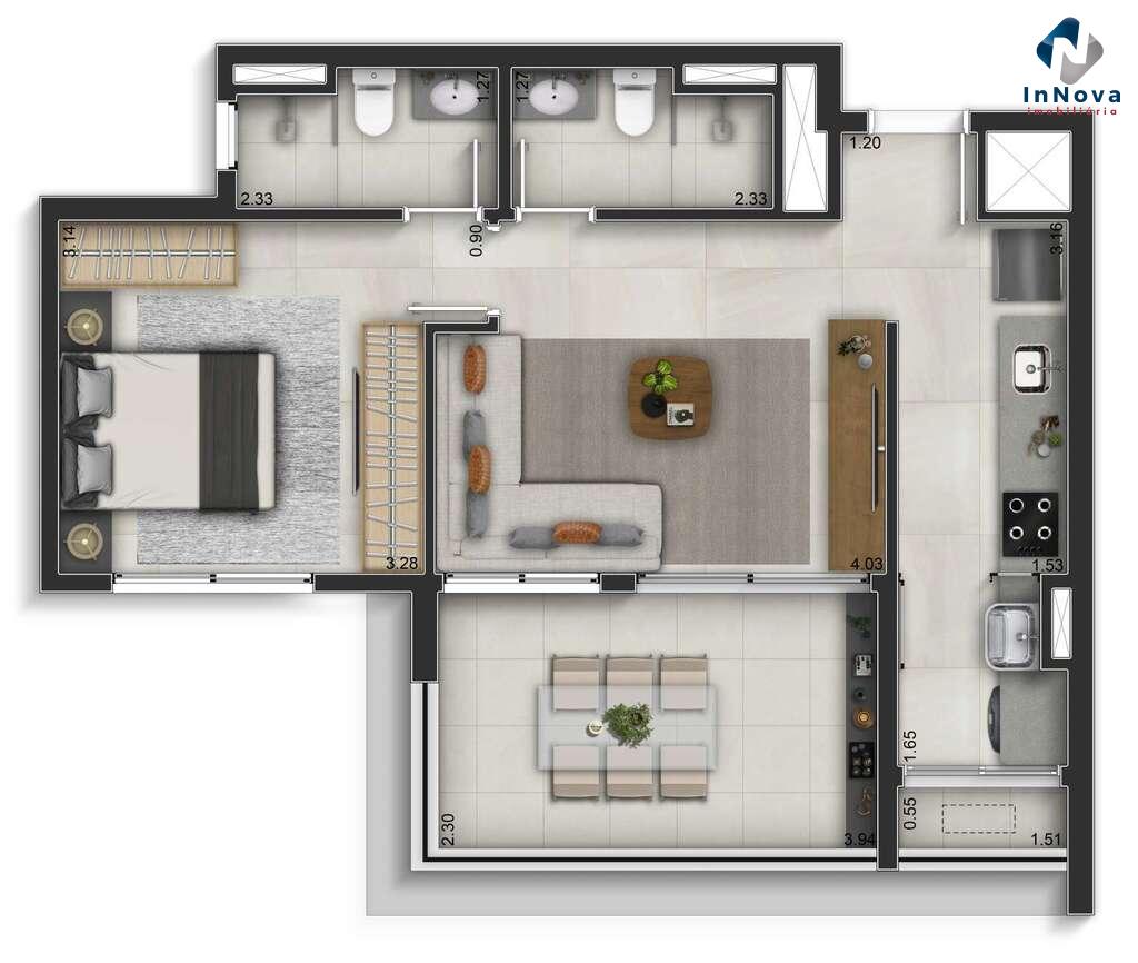 Planta 05 - 1 dorm 56m - opo