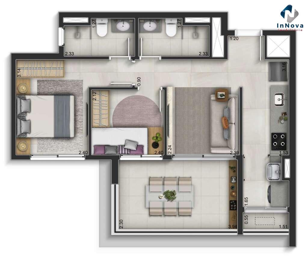 Planta 04 - 2 dorm 56m