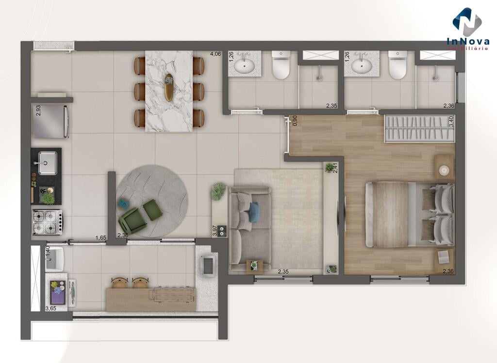 Planta 06 - 1 dorm 49m - opo