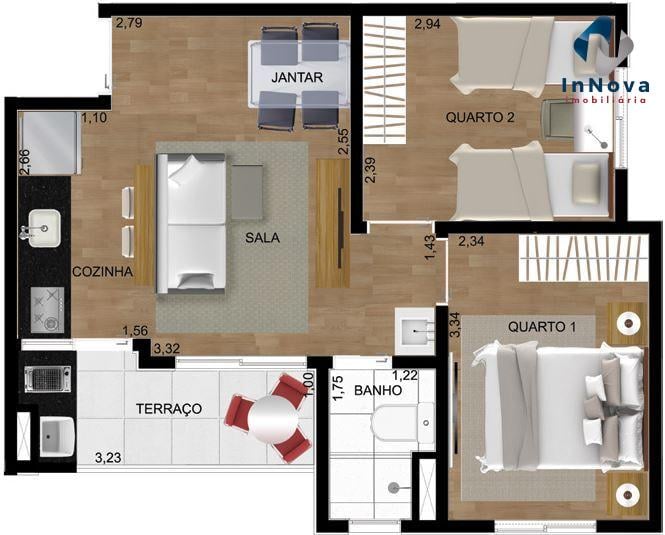 Planta 02 - 2 dorm 41m