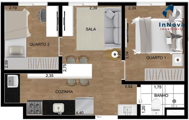 Planta 01 - 2 dorm 34m