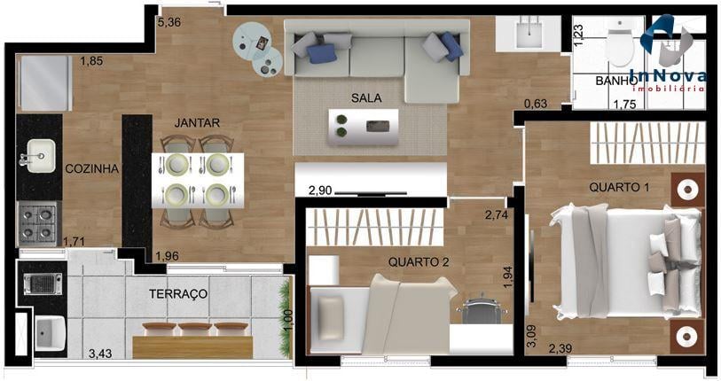 Planta 03 - 2 dorm 42m