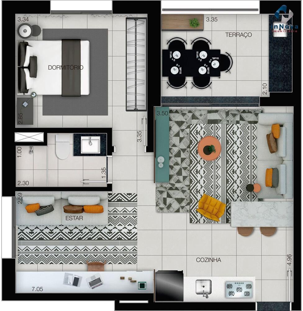 Planta 02 - 1 dorm 57m