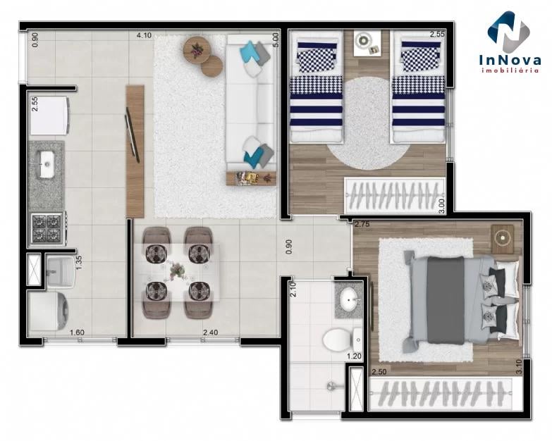 Planta 02 - 2 dorm 44,36m