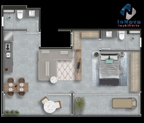 Planta 04 - 1 dorm 64m - studio