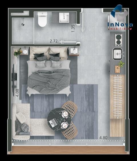 Planta 02 - 1 dorm 30m - studio