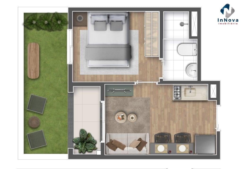 Planta 04 - 1 dorm 33,02m - garden