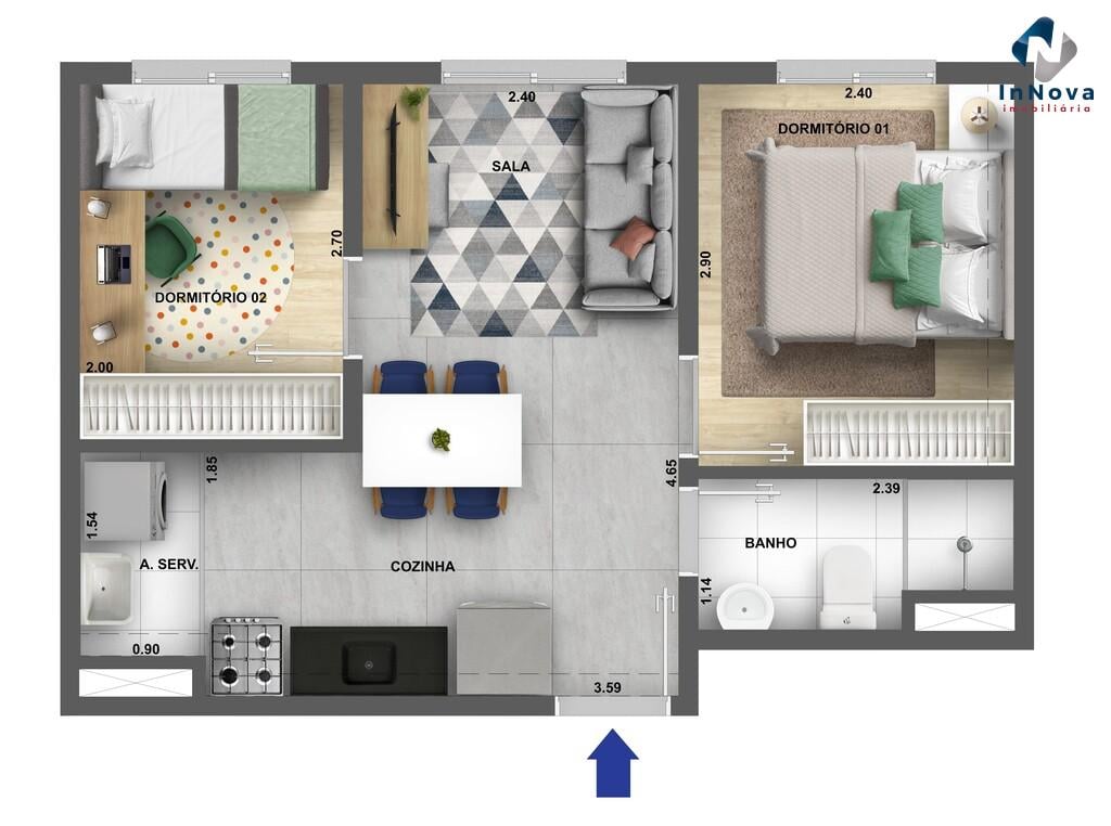 Planta 01 - 2 dorm 34,24m