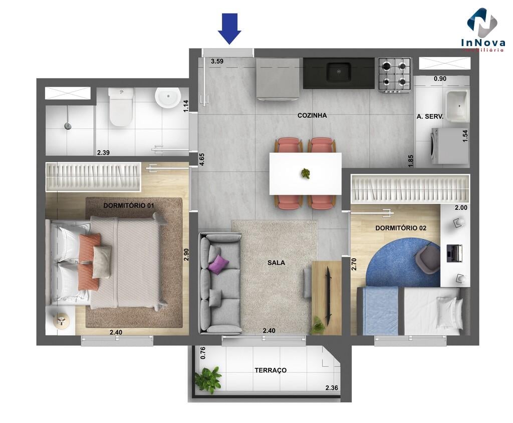 Planta 02 - 2 dorm 36,80m