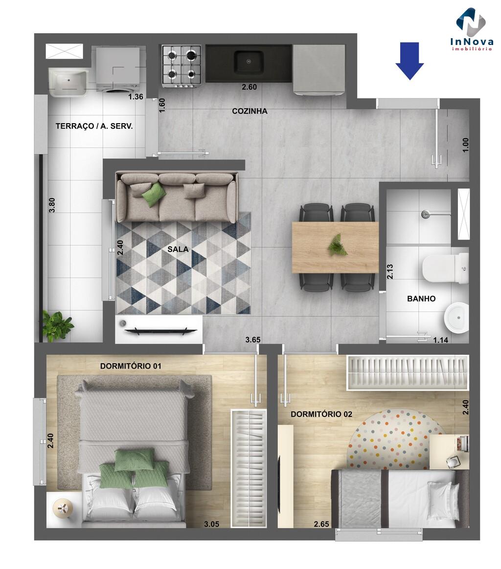 Planta 03 - 2 dorm 40,55m