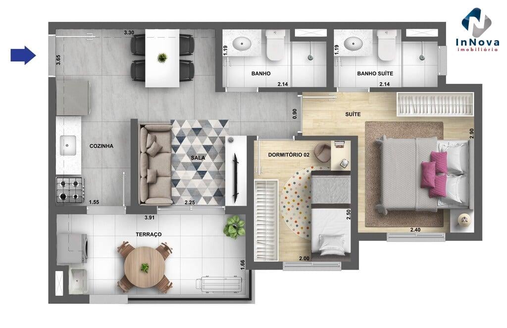 Planta 05 - 2 dorm 44,79m