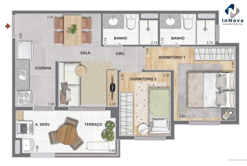 Planta 04 - 2 dorm 44,73m