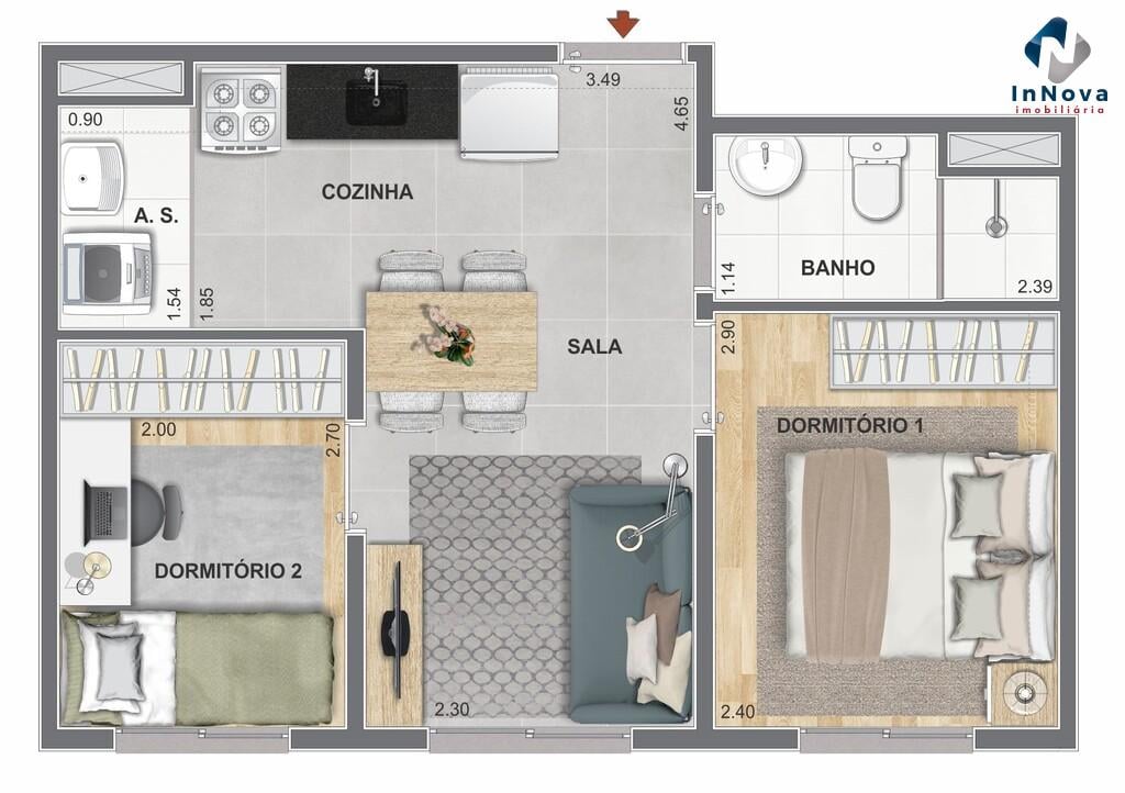 Planta 01 - 2 dorm 33,74m