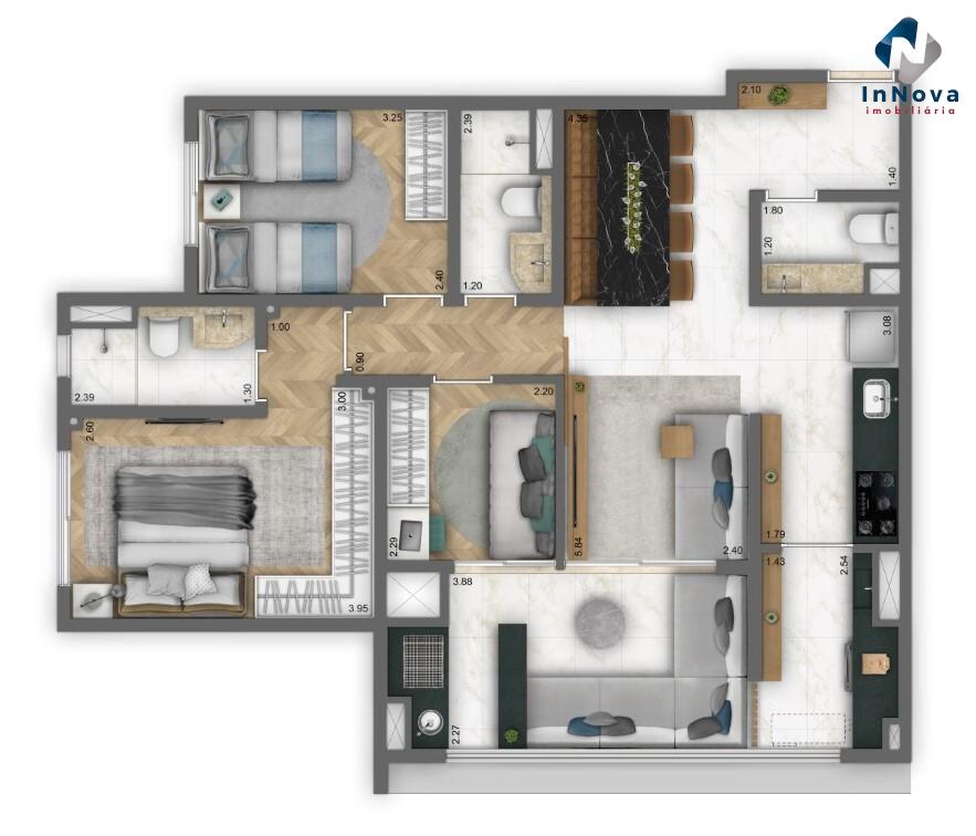 Planta 02 - 3 dorm 82m