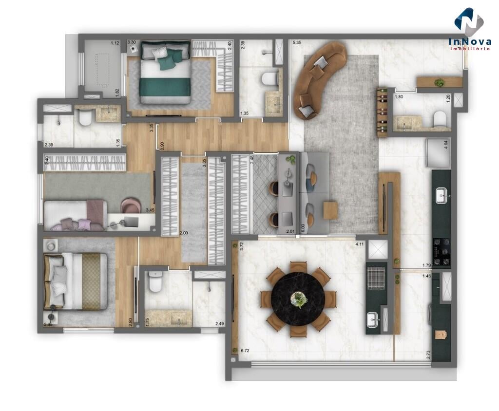 Planta 04 - 3 dorm 120m