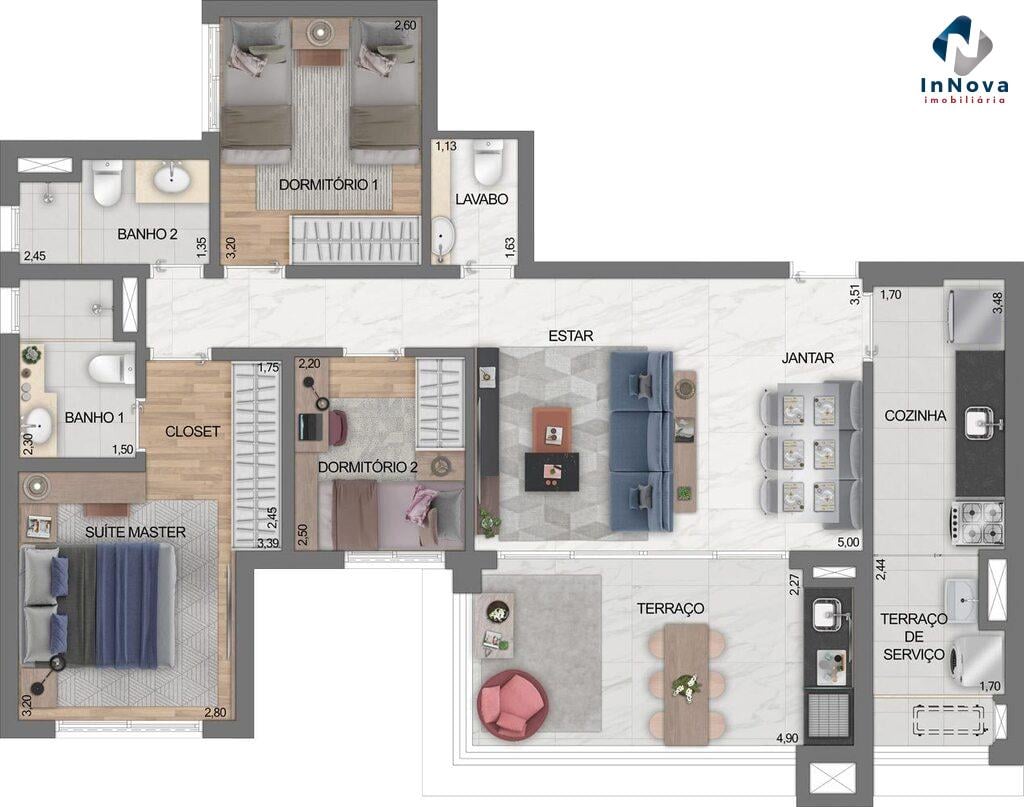 Planta 01 - 3 dorm 92 65m